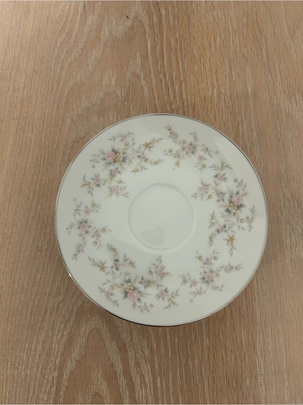 Noritake White Saucer with Pink Floral and Gold Accents